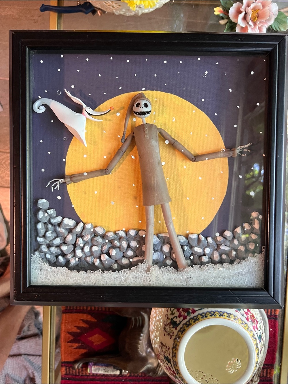 Handcrafted Halloween Wall Art - Jack Skellington & Zero Like New!
